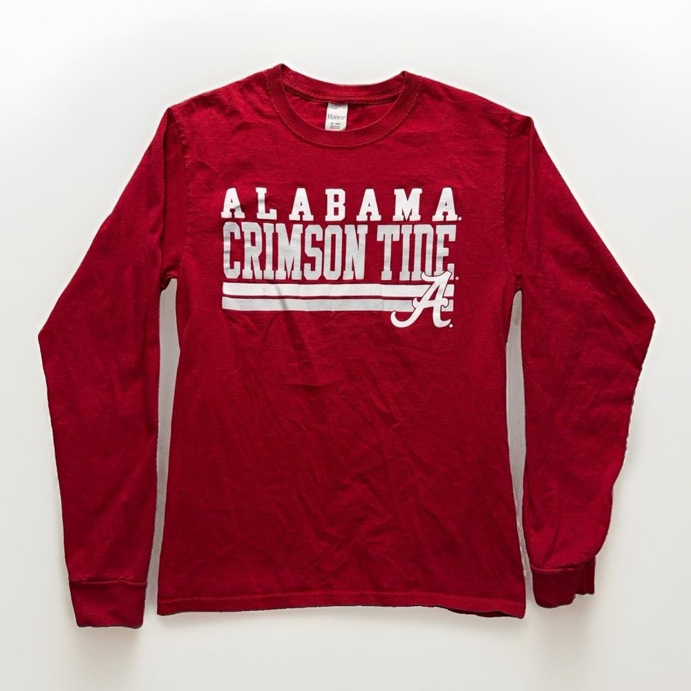Alabama Crimson Tide Mens S Red Long Sleeve College Shirt Graphic Tee Crewneck